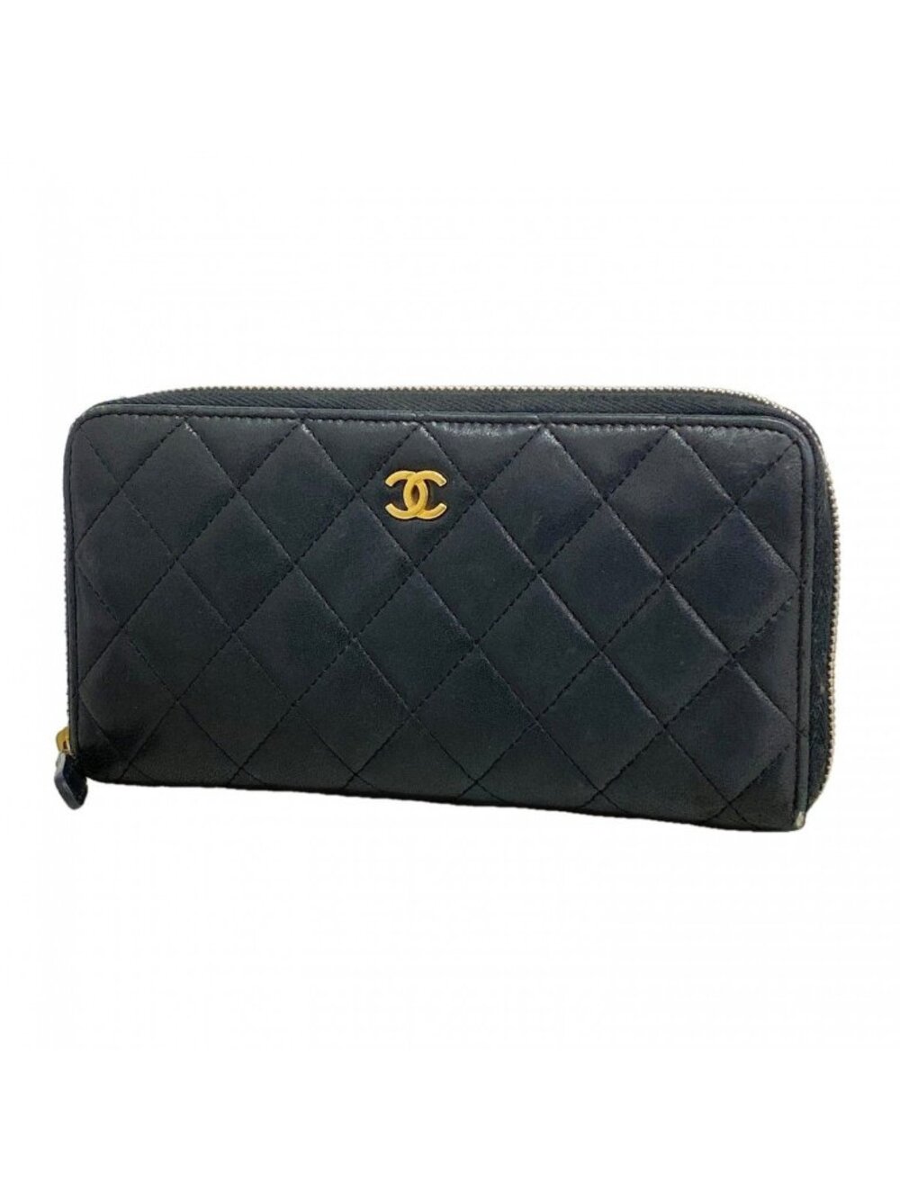 Chanel Wallet Quilted Lambskin Black Gold